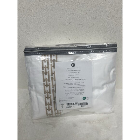 Hotel Collection Chain Link Embroidery FULL/QUEEN Duvet + 2 Shams WhiteChampagne - Picture 12 of 12